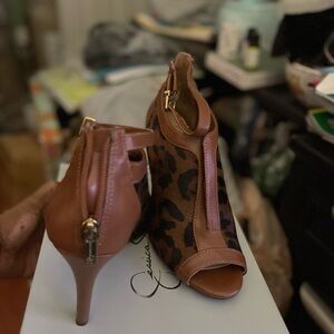 Brown Leather Stiletto Heels with Lace-Up Design from Jessica Simpson.